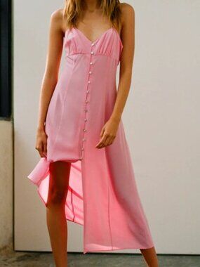 Aritzia Wilfred Le Fou Illona 100% Real Silk Slip Pink Dress New Without Tags